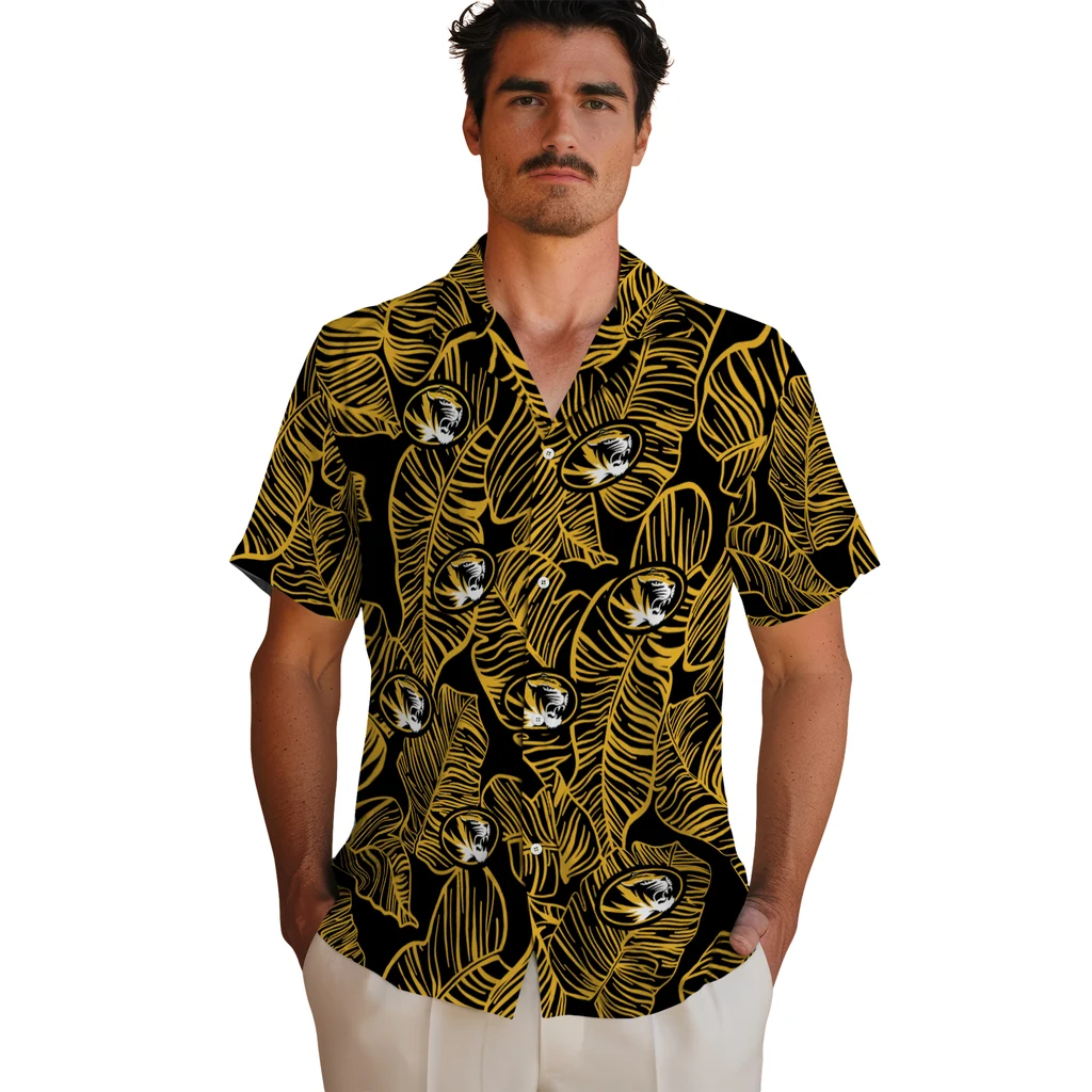 Missouri Tigers Hawaiian Shirt - Leaf Outline missouri tigers leaf outline black hawaiian shirts fashion forward