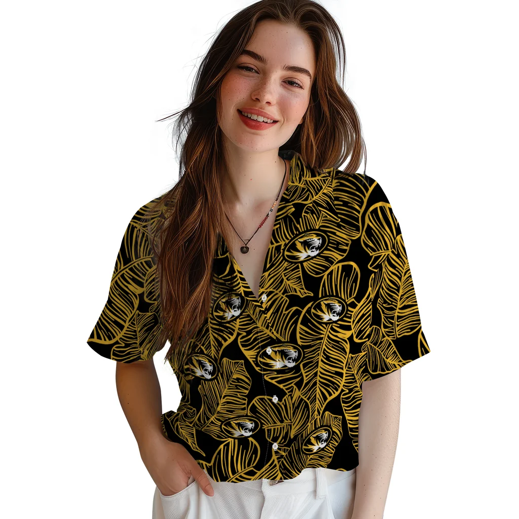 Missouri Tigers Hawaiian Shirt - Leaf Outline missouri tigers leaf outline black hawaiian shirts latest model