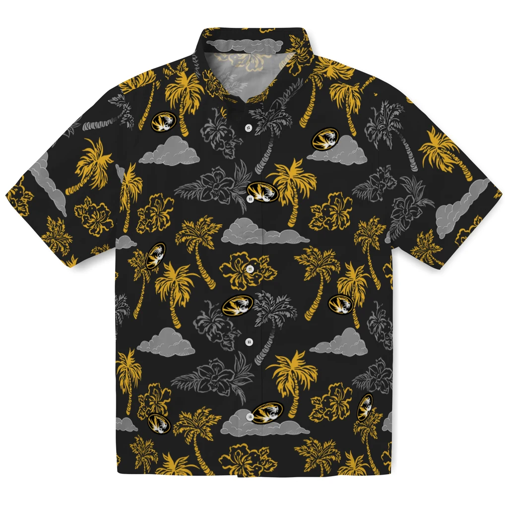 Missouri Tigers Hawaiian Shirt - Palm And Clouds missouri tigers palm and clouds black hawaiian shirts best selling