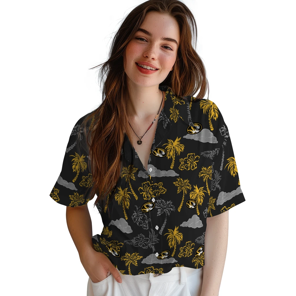 Missouri Tigers Hawaiian Shirt - Palm And Clouds missouri tigers palm and clouds black hawaiian shirts latest model