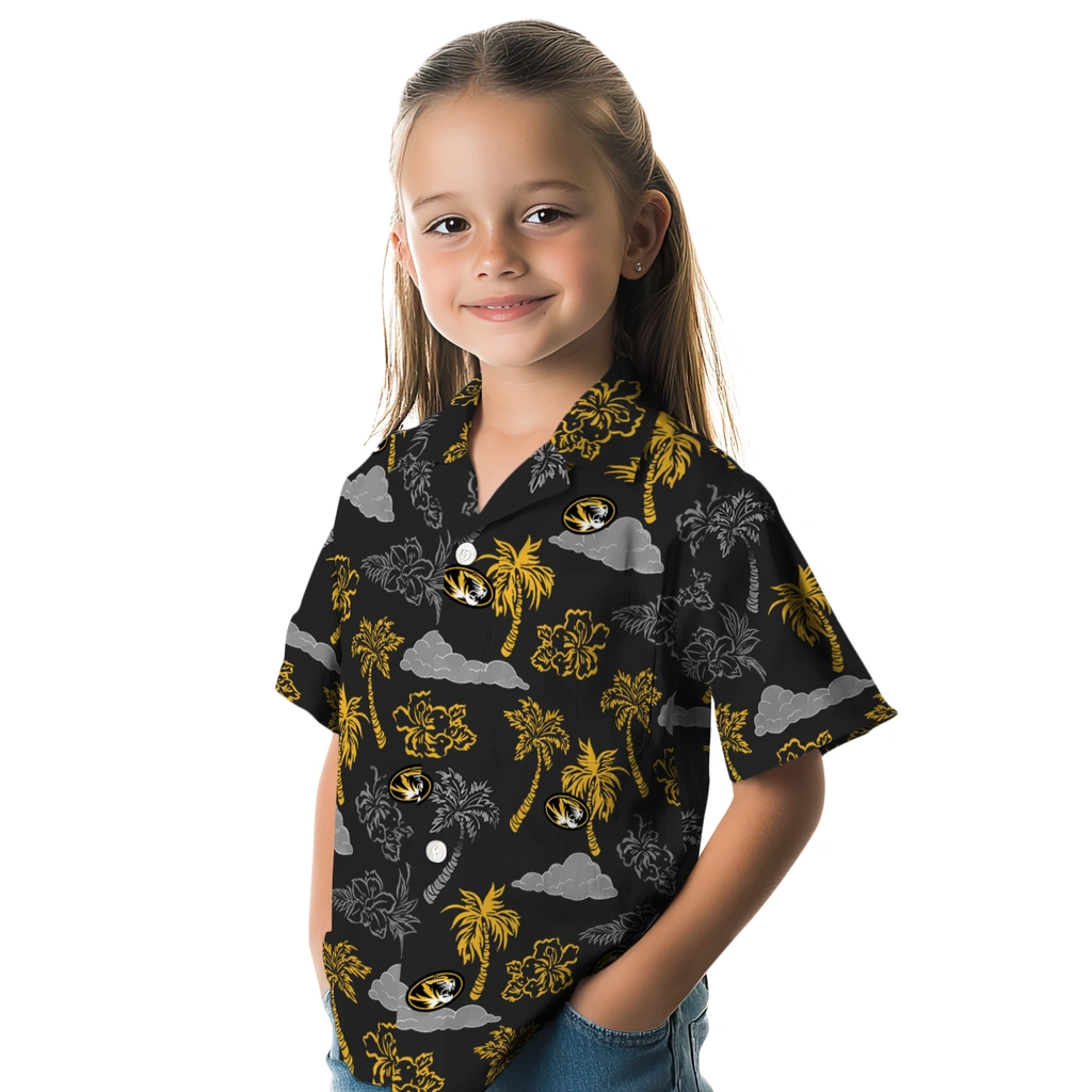 Missouri Tigers Hawaiian Shirt - Palm And Clouds missouri tigers palm and clouds black hawaiian shirts premium grade