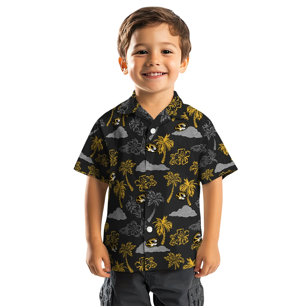 Missouri Tigers Hawaiian Shirt - Palm And Clouds missouri tigers palm and clouds black hawaiian shirts top rated