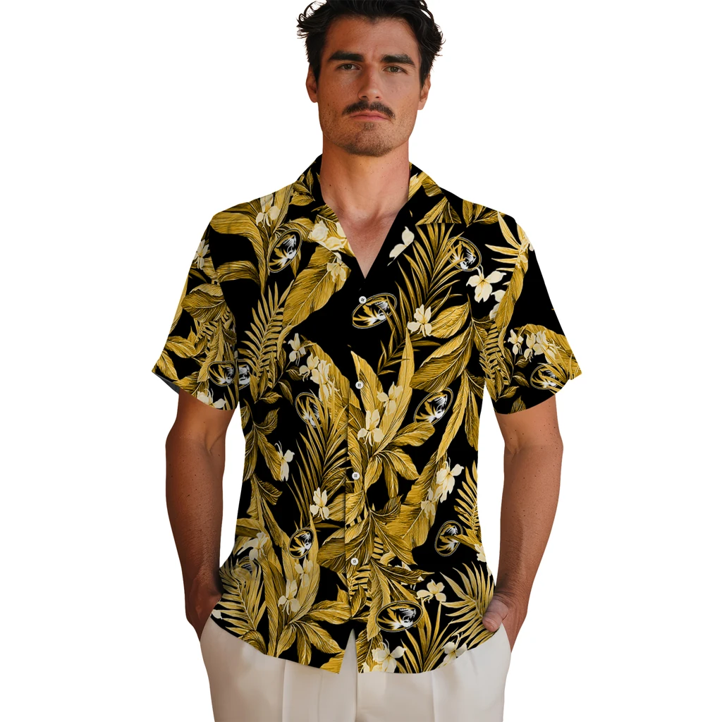 Missouri Tigers Hawaiian Shirt - Palm Leaves missouri tigers palm leaves black hawaiian shirts fashion forward