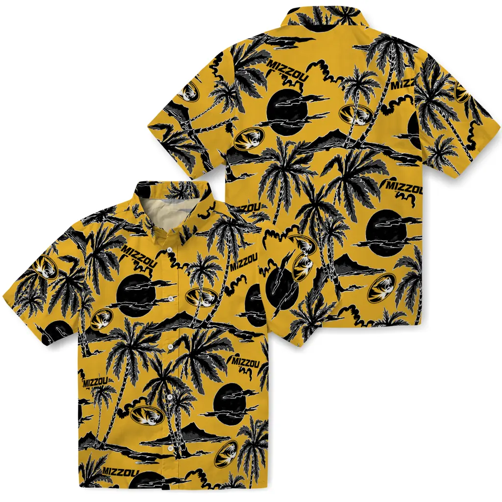 Missouri Tigers Hawaiian Shirt - Palm Sunset missouri tigers palm sunset hawaiian shirts high quality