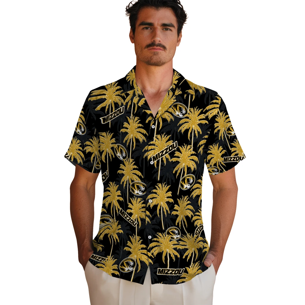 Missouri Tigers Hawaiian Shirt - Palm Tree Motif missouri tigers palm grove black hawaiian shirts fashion forward