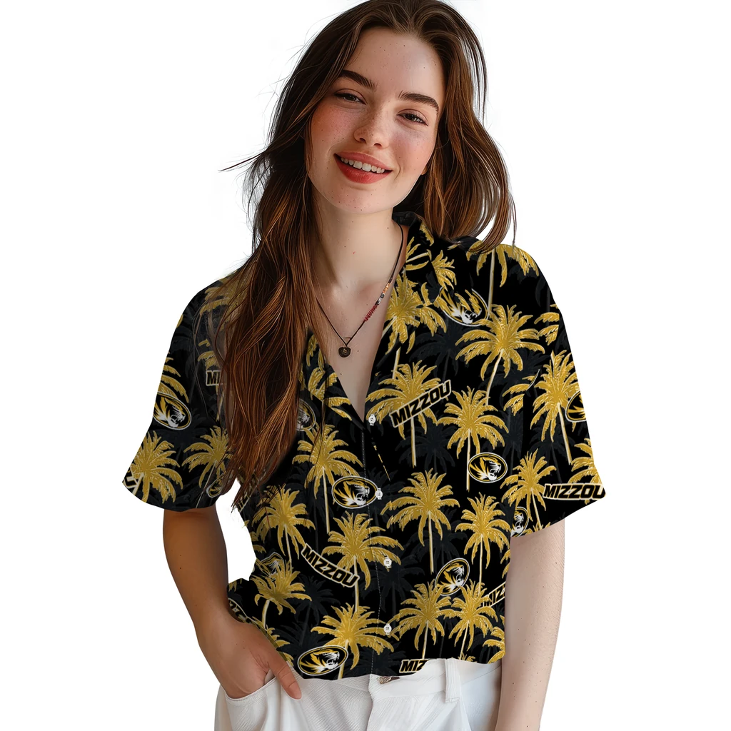 Missouri Tigers Hawaiian Shirt - Palm Tree Motif missouri tigers palm grove black hawaiian shirts latest model