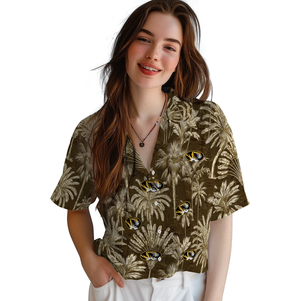 Missouri Tigers Hawaiian Shirt - Vintage Palm Tree missouri tigers palm shadows black hawaiian shirts latest model