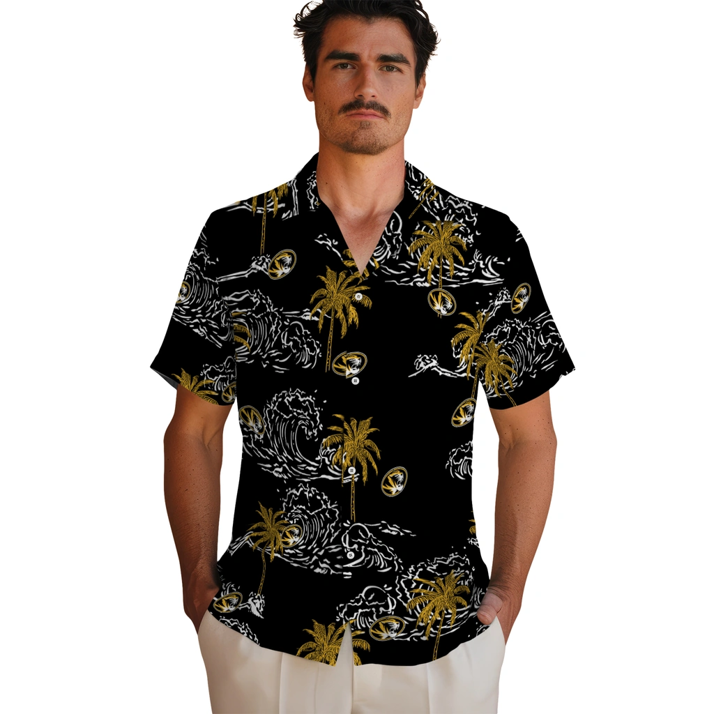 Missouri Tigers Hawaiian Shirt - Wave Palm missouri tigers wave palm black hawaiian shirts fashion forward