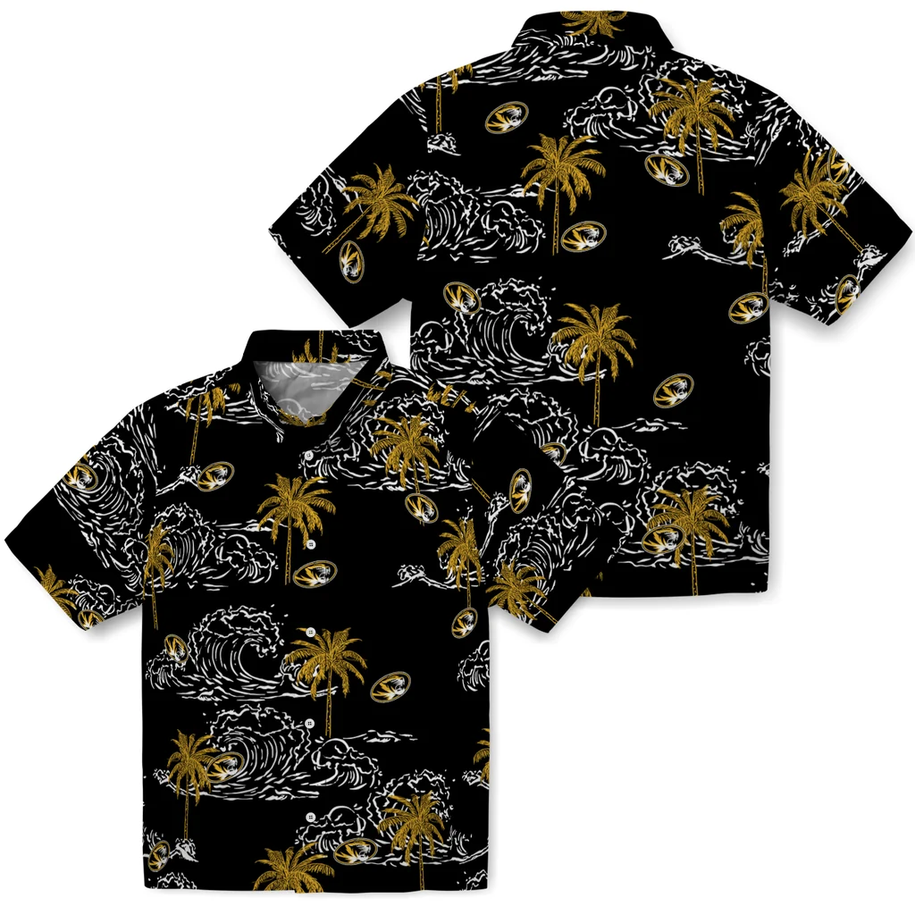 Missouri Tigers Hawaiian Shirt - Wave Palm missouri tigers wave palm black hawaiian shirts high quality