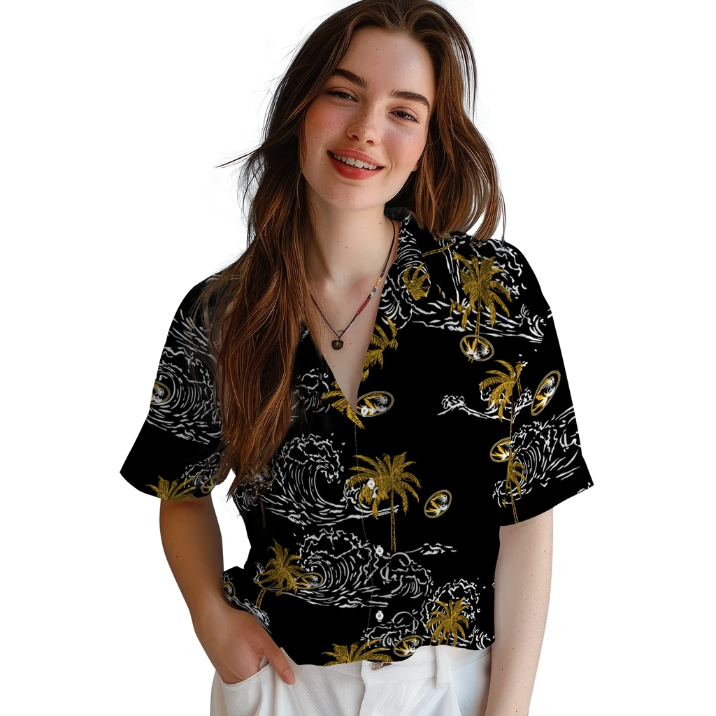 Missouri Tigers Hawaiian Shirt - Wave Palm missouri tigers wave palm black hawaiian shirts latest model