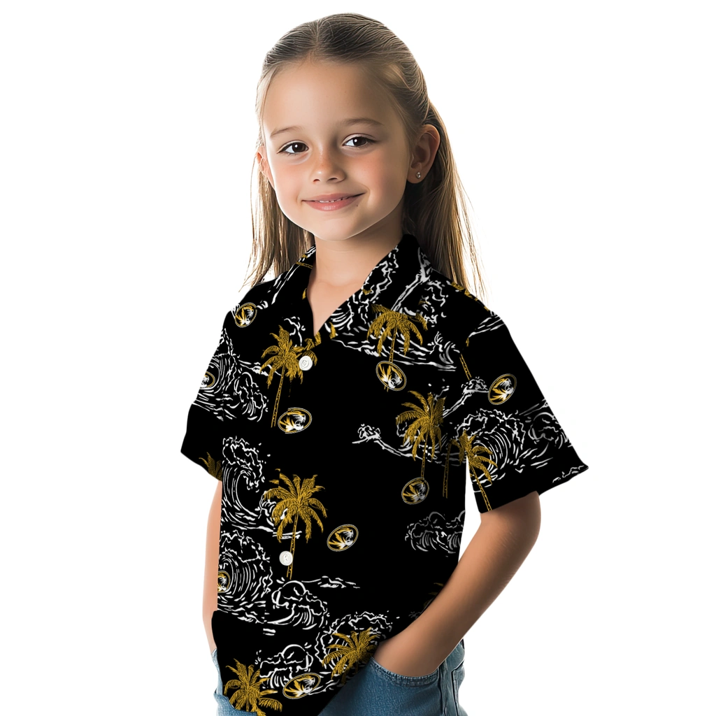 Missouri Tigers Hawaiian Shirt - Wave Palm missouri tigers wave palm black hawaiian shirts premium grade