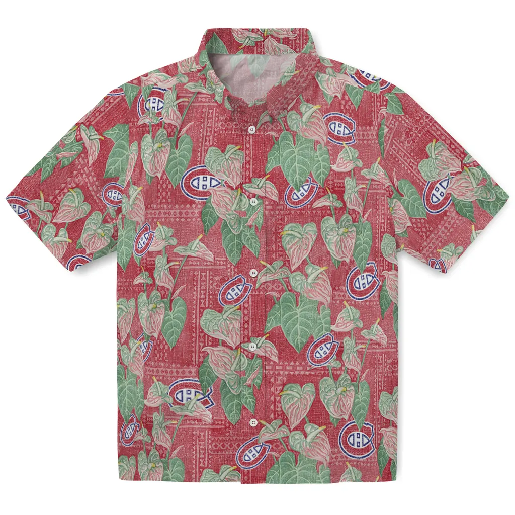 Montreal Canadiens Hawaiian Shirt - Anthurium Overlay montreal canadiens anthurium overlay red hawaiian shirts best selling