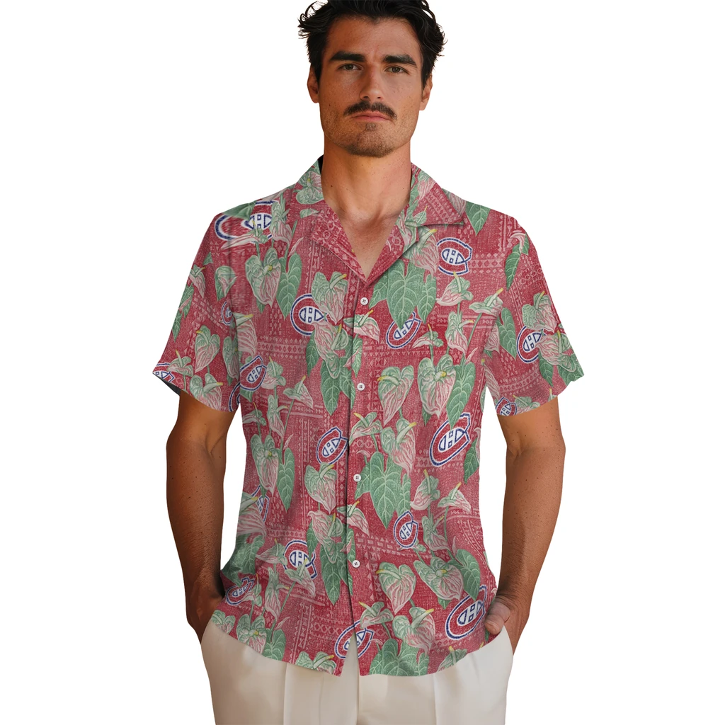 Montreal Canadiens Hawaiian Shirt - Anthurium Overlay montreal canadiens anthurium overlay red hawaiian shirts fashion forward