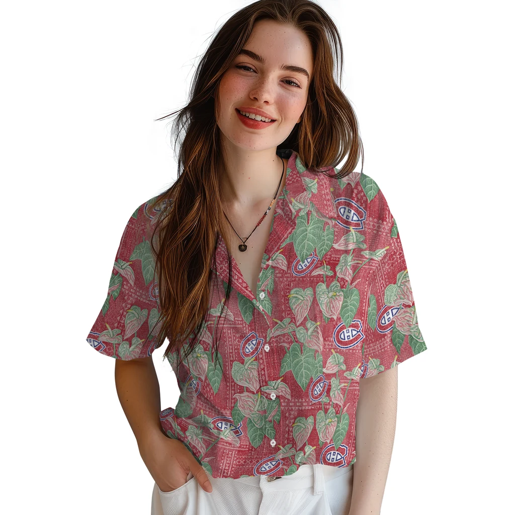 Montreal Canadiens Hawaiian Shirt - Anthurium Overlay montreal canadiens anthurium overlay red hawaiian shirts latest model