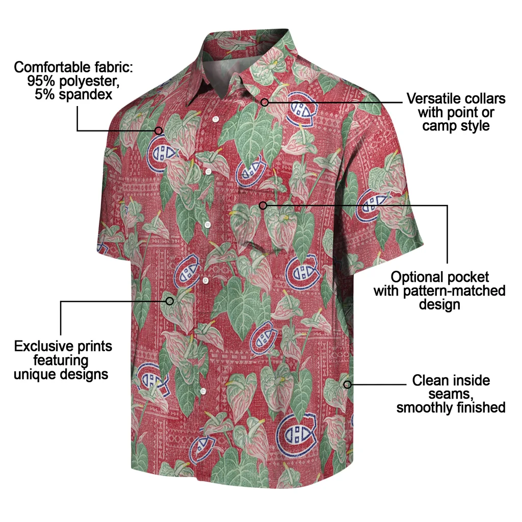 Montreal Canadiens Hawaiian Shirt - Anthurium Overlay montreal canadiens anthurium overlay red hawaiian shirts new arrival