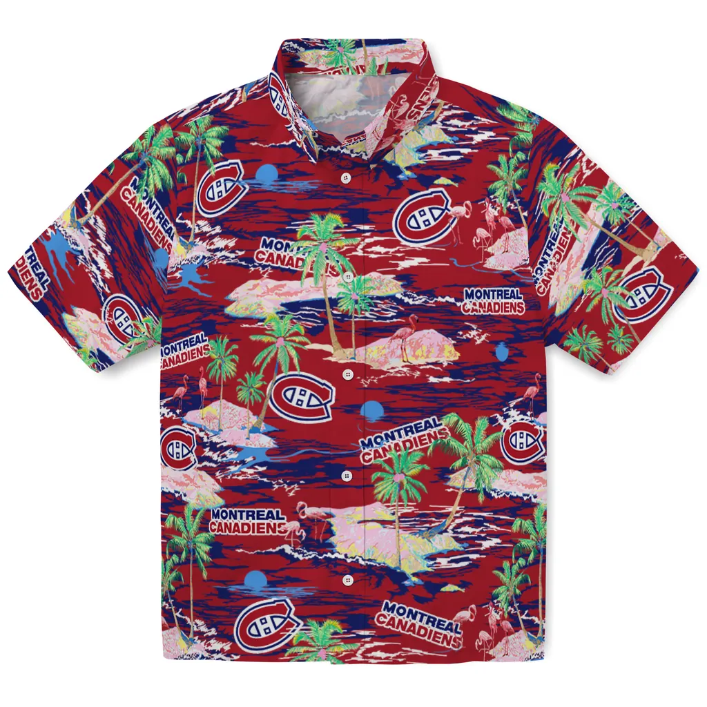 Montreal Canadiens Hawaiian Shirt - Hawaii Island montreal canadiens flamingo retreat red hawaiian shirts best selling