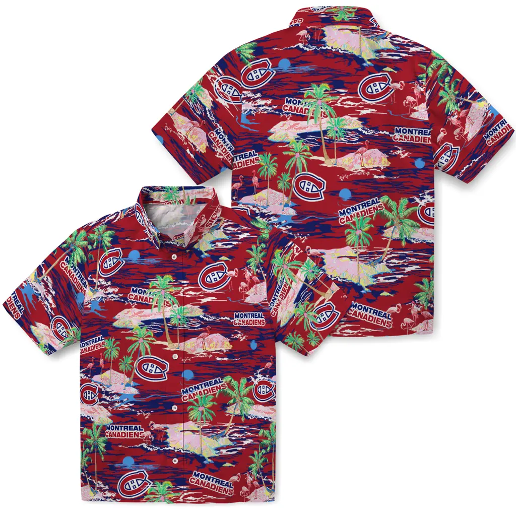 Montreal Canadiens Hawaiian Shirt - Hawaii Island montreal canadiens flamingo retreat red hawaiian shirts high quality