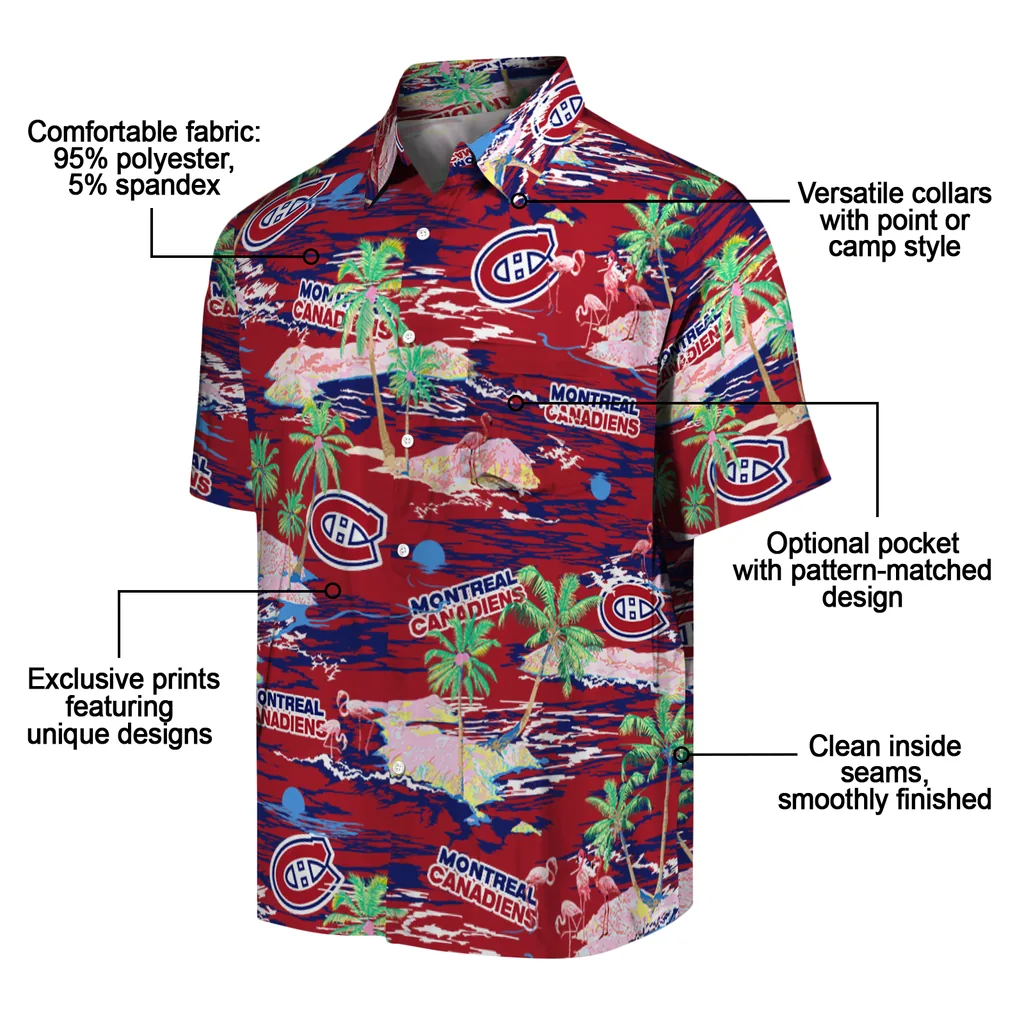Montreal Canadiens Hawaiian Shirt - Hawaii Island montreal canadiens flamingo retreat red hawaiian shirts new arrival