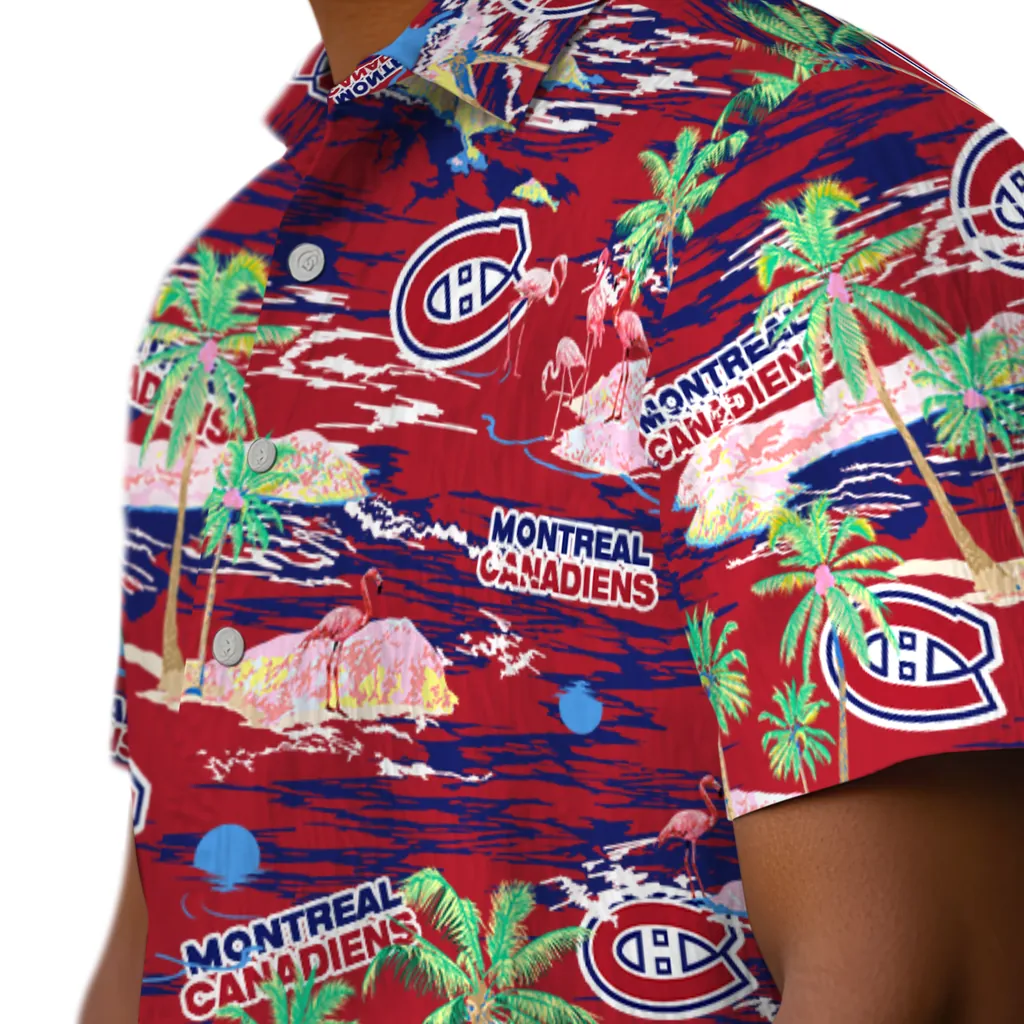 Montreal Canadiens Hawaiian Shirt - Hawaii Island montreal canadiens flamingo retreat red hawaiian shirts trendy