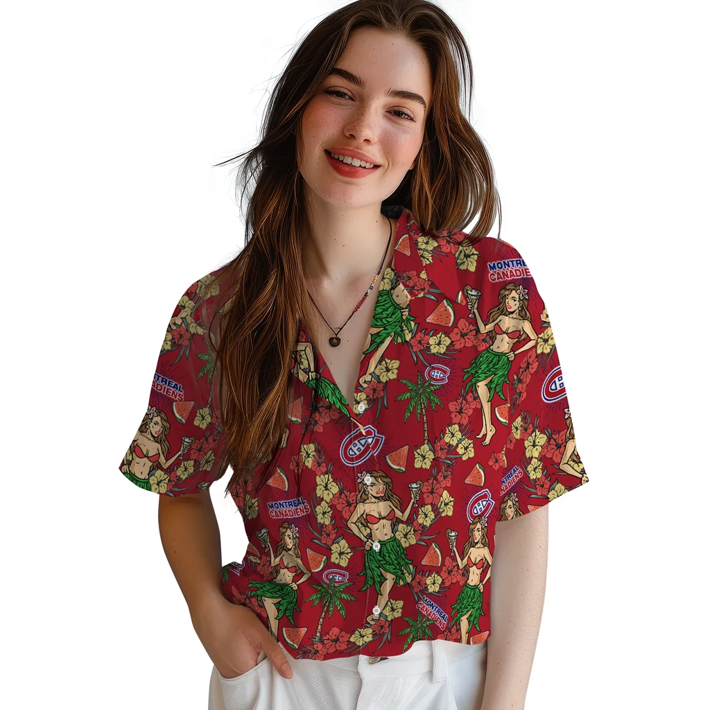 Montreal Canadiens Hawaiian Shirt - Hawaiian Girls Design montreal canadiens hawaiian girls design red hawaiian shirts latest model