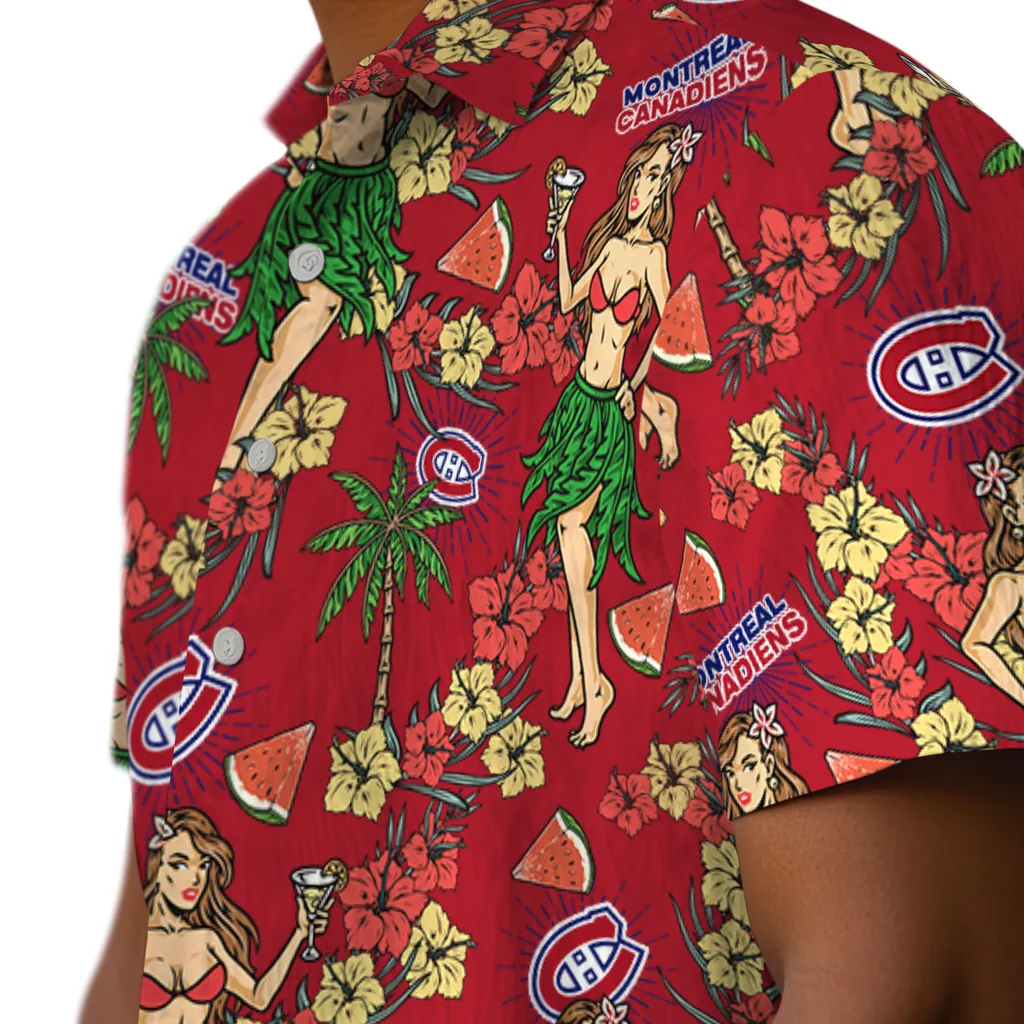 Montreal Canadiens Hawaiian Shirt - Hawaiian Girls Design montreal canadiens hawaiian girls design red hawaiian shirts trendy