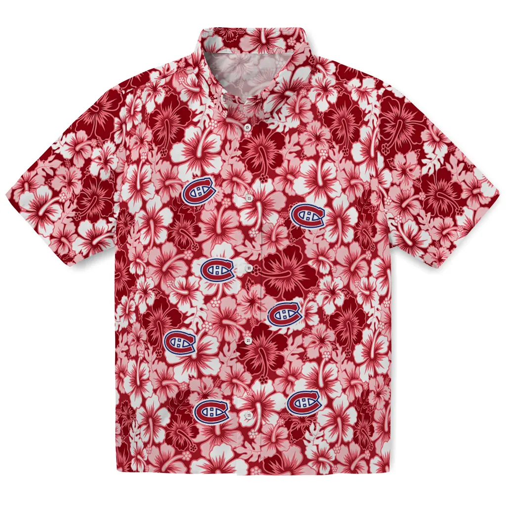 Montreal Canadiens Hawaiian Shirt - Hibiscus Blooms montreal canadiens hibiscus blooms red hawaiian shirts best selling