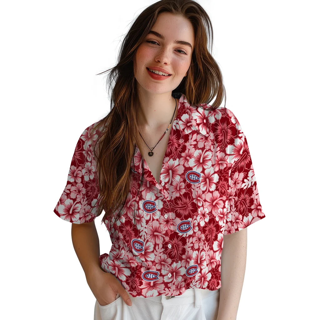 Montreal Canadiens Hawaiian Shirt - Hibiscus Blooms montreal canadiens hibiscus blooms red hawaiian shirts latest model