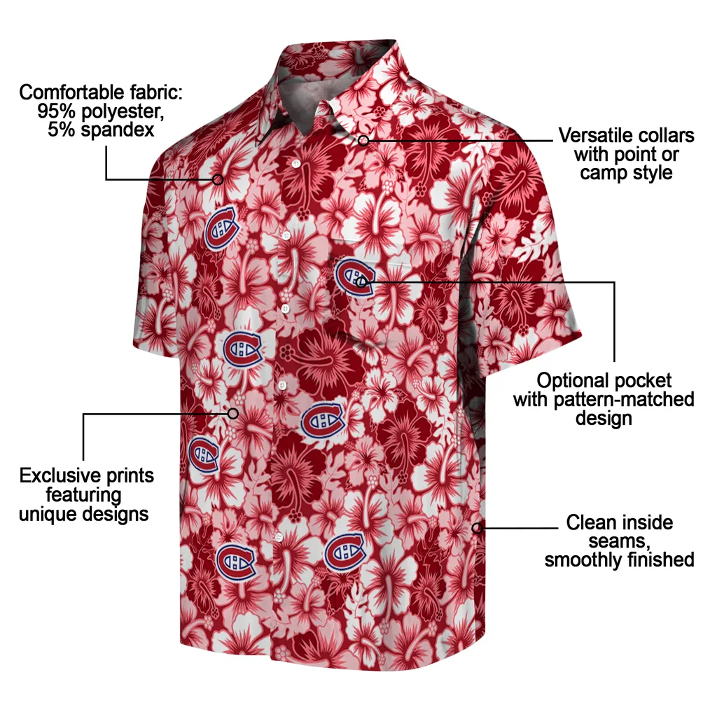 Montreal Canadiens Hawaiian Shirt - Hibiscus Blooms montreal canadiens hibiscus blooms red hawaiian shirts new arrival