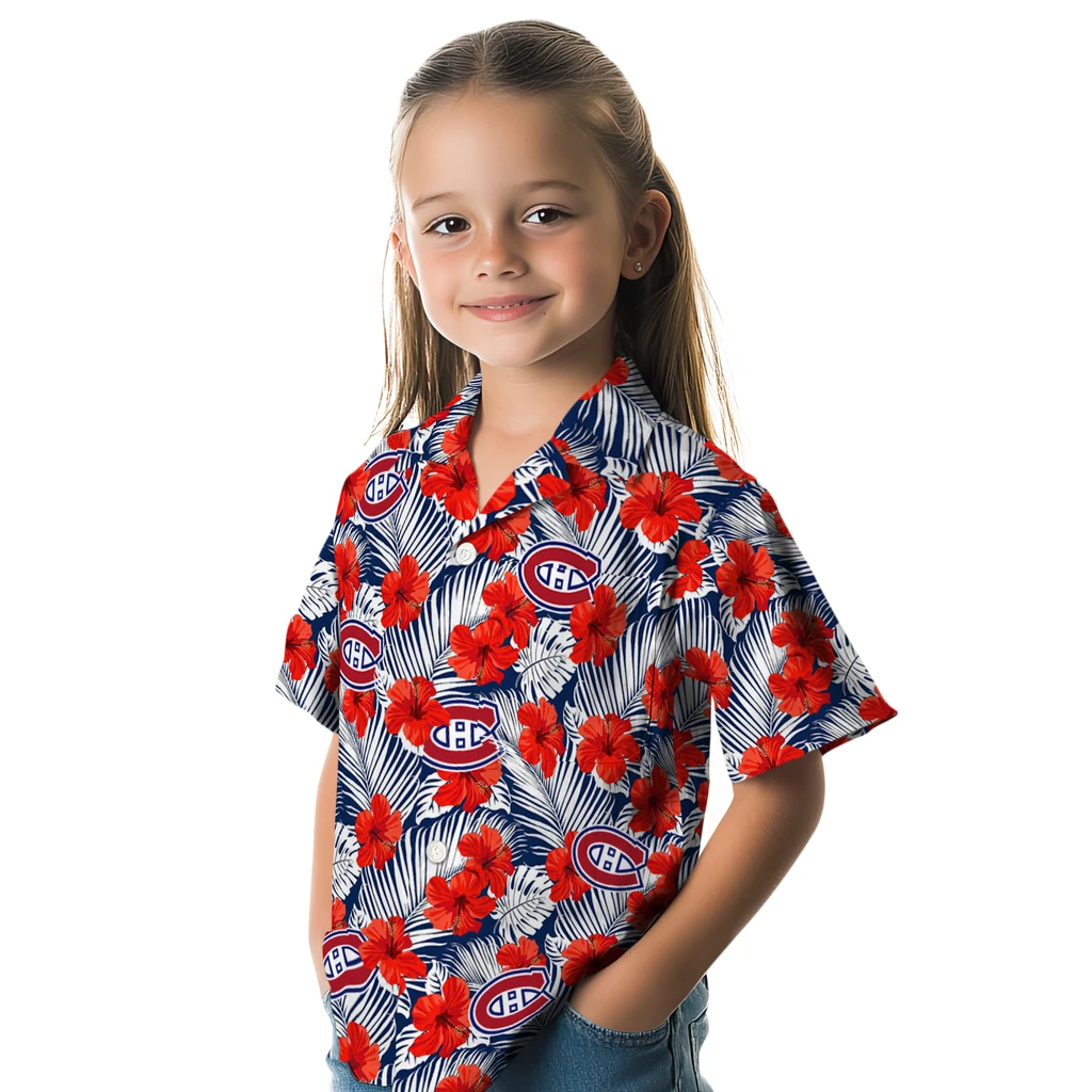 Montreal Canadiens Hawaiian Shirt - Hibiscus Fiesta montreal canadiens hibiscus fiesta red royal blue hawaiian shirts premium grade