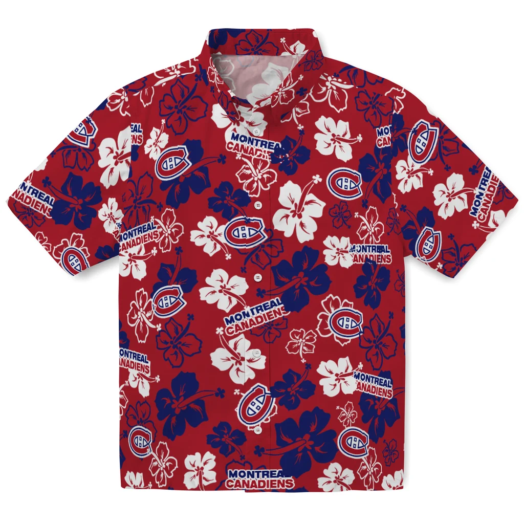Montreal Canadiens Hawaiian Shirt - Hibiscus Flower Design montreal canadiens hibiscus bloom red hawaiian shirts best selling