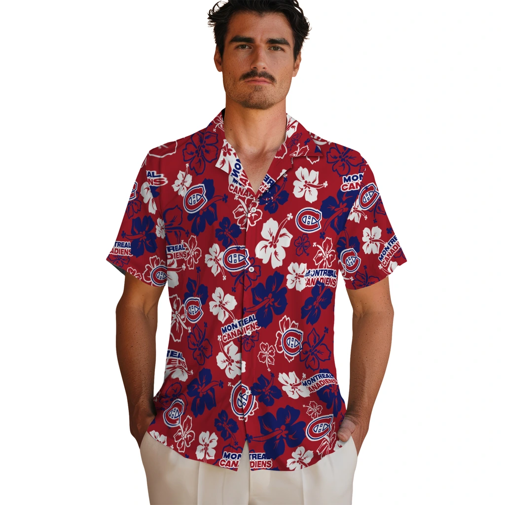 Montreal Canadiens Hawaiian Shirt - Hibiscus Flower Design montreal canadiens hibiscus bloom red hawaiian shirts fashion forward