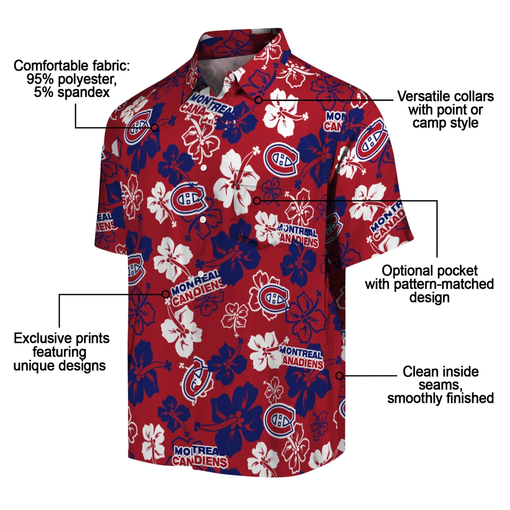 Montreal Canadiens Hawaiian Shirt - Hibiscus Flower Design montreal canadiens hibiscus bloom red hawaiian shirts new arrival