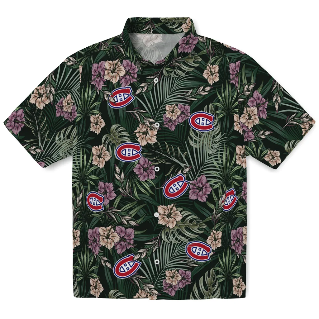 Montreal Canadiens Hawaiian Shirt - Hibiscus Leaves Pattern montreal canadiens hibiscus leaves pattern green hawaiian shirts best selling