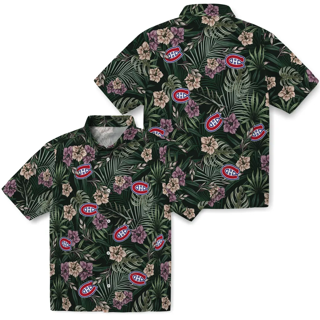 Montreal Canadiens Hawaiian Shirt - Hibiscus Leaves Pattern montreal canadiens hibiscus leaves pattern green hawaiian shirts high quality
