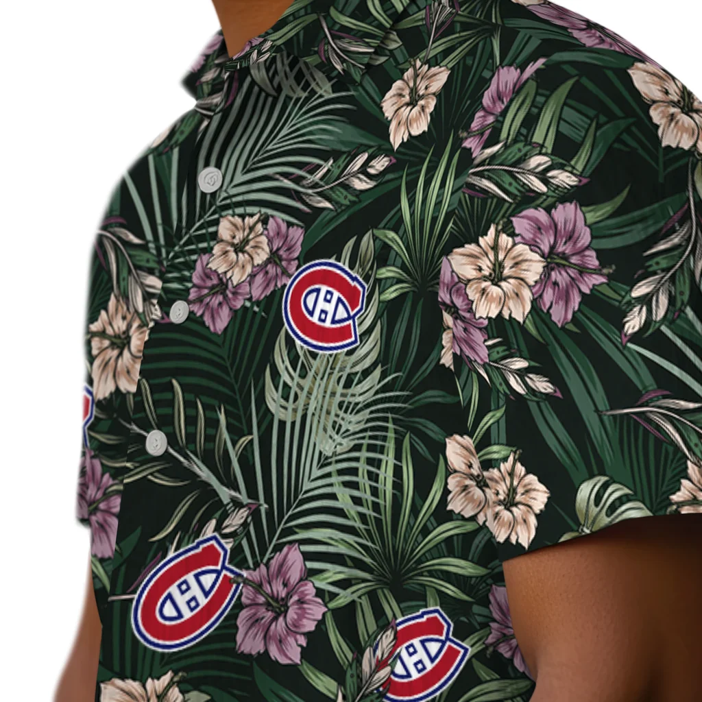 Montreal Canadiens Hawaiian Shirt - Hibiscus Leaves Pattern montreal canadiens hibiscus leaves pattern green hawaiian shirts trendy