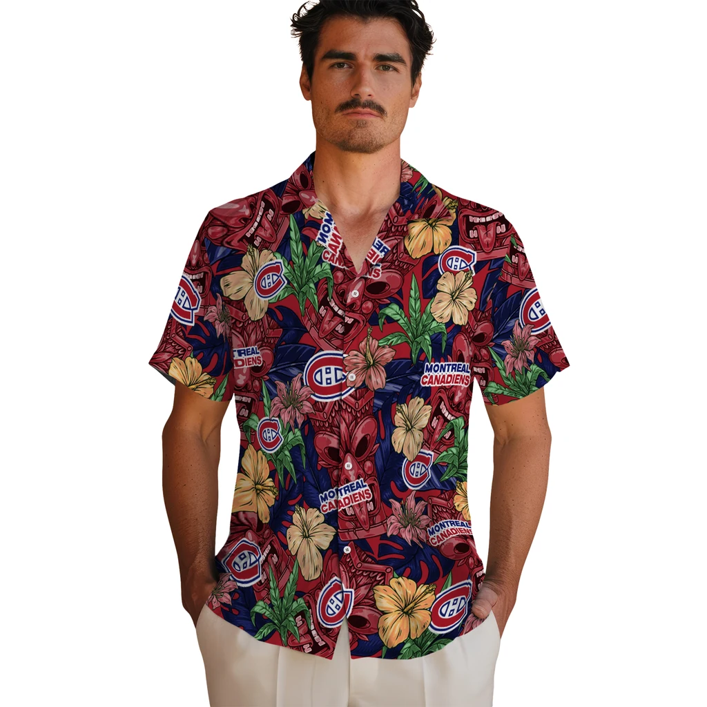 Montreal Canadiens Hawaiian Shirt - Hibiscus Tiki Jungle montreal canadiens tiki jungle red hawaiian shirts fashion forward