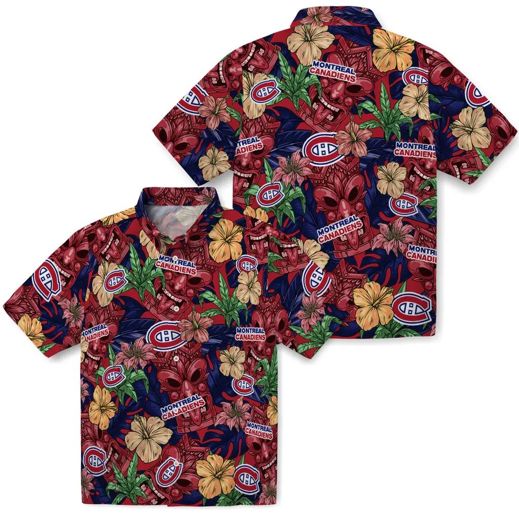 Montreal Canadiens Hawaiian Shirt - Hibiscus Tiki Jungle montreal canadiens tiki jungle red hawaiian shirts high quality
