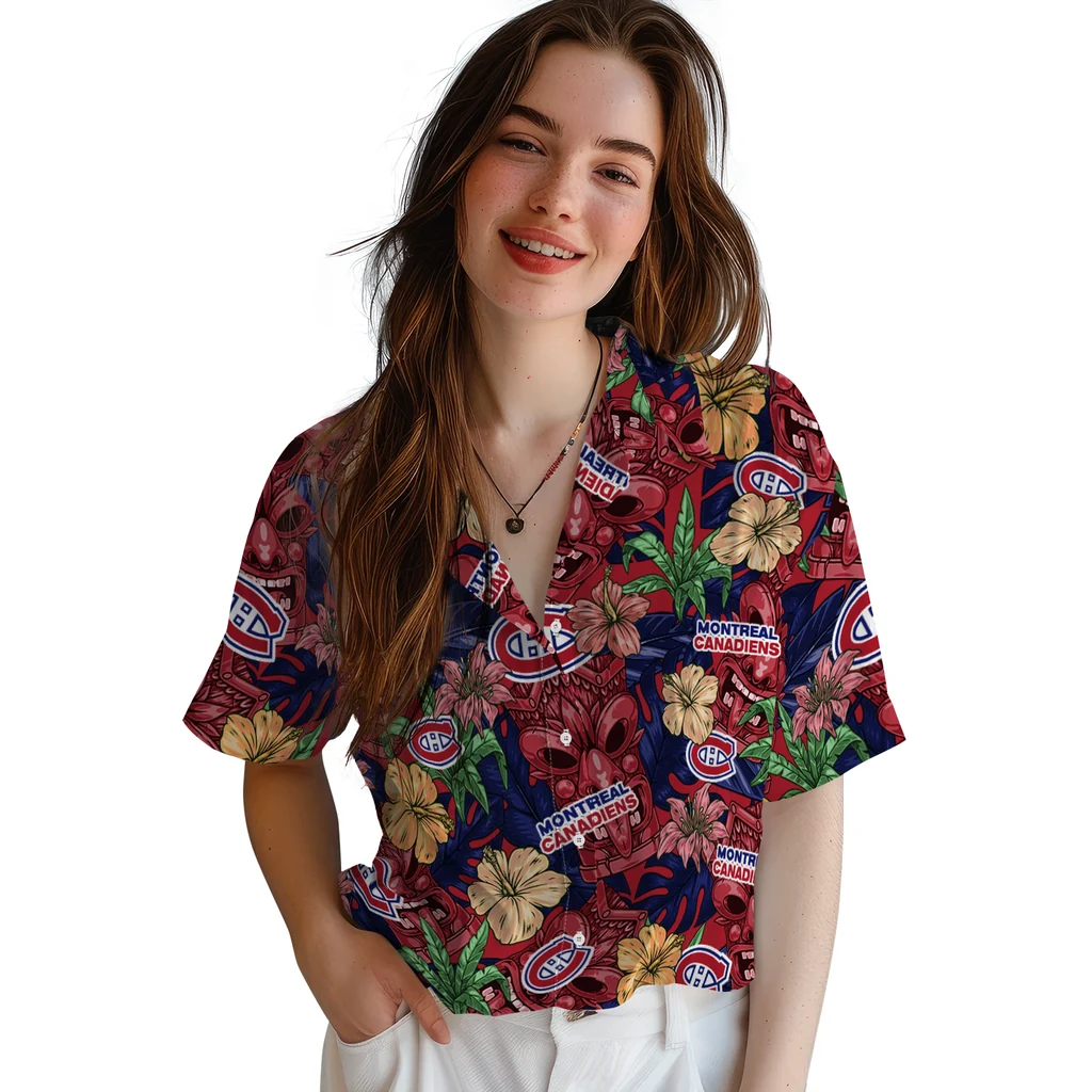 Montreal Canadiens Hawaiian Shirt - Hibiscus Tiki Jungle montreal canadiens tiki jungle red hawaiian shirts latest model