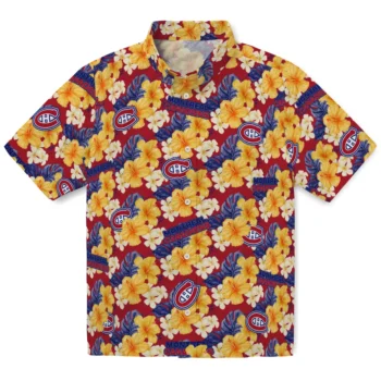 montreal canadiens hibiscus tropics red yellow hawaiian shirts best selling
