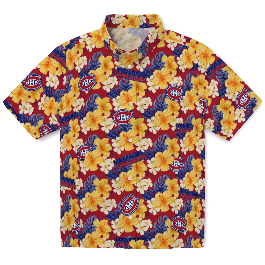 Montreal Canadiens Hawaiian Shirt - Hibiscus Tropics montreal canadiens hibiscus tropics red yellow hawaiian shirts best selling