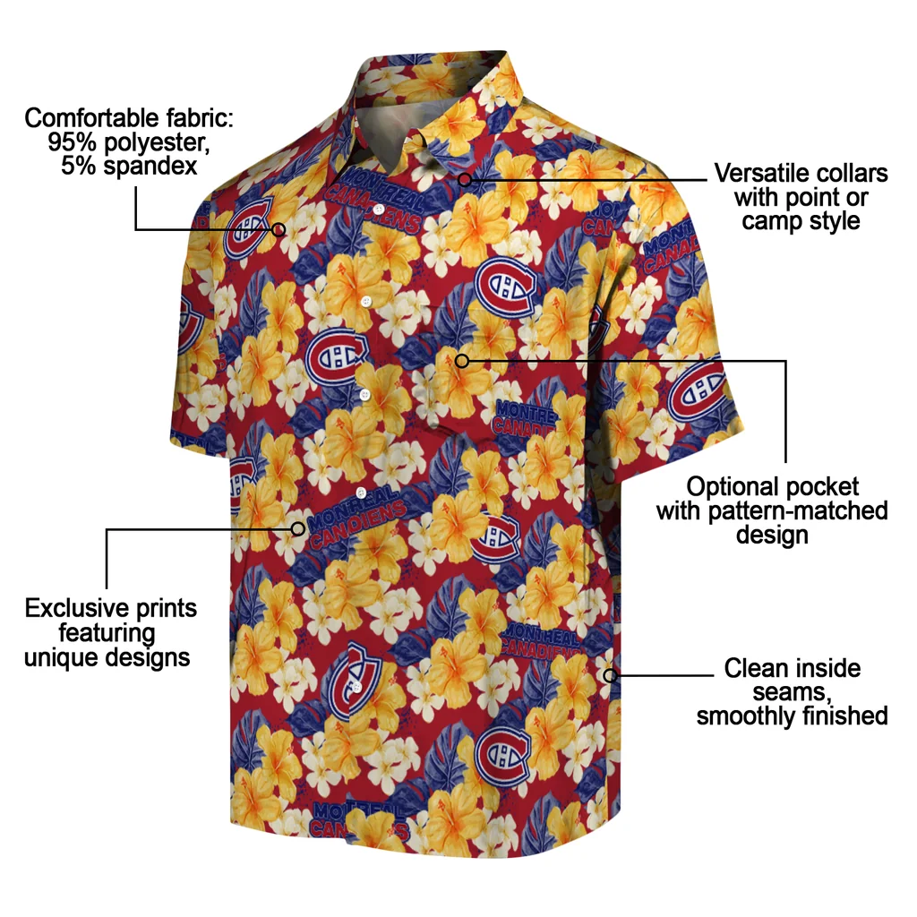 Montreal Canadiens Hawaiian Shirt - Hibiscus Tropics montreal canadiens hibiscus tropics red yellow hawaiian shirts new arrival