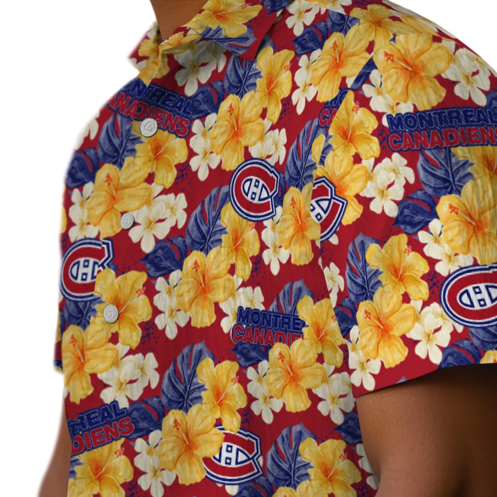 Montreal Canadiens Hawaiian Shirt - Hibiscus Tropics montreal canadiens hibiscus tropics red yellow hawaiian shirts trendy