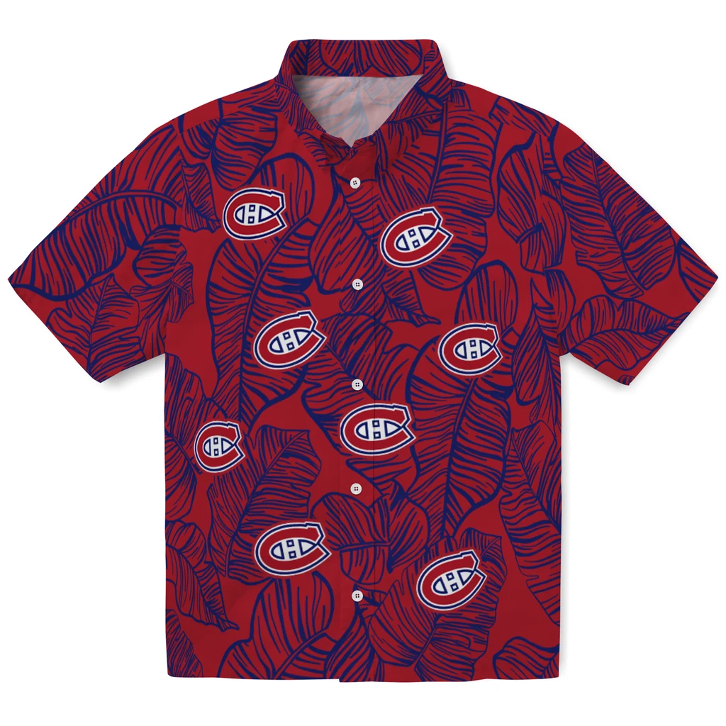Montreal Canadiens Hawaiian Shirt - Leaf Outline montreal canadiens leaf outline red hawaiian shirts best selling