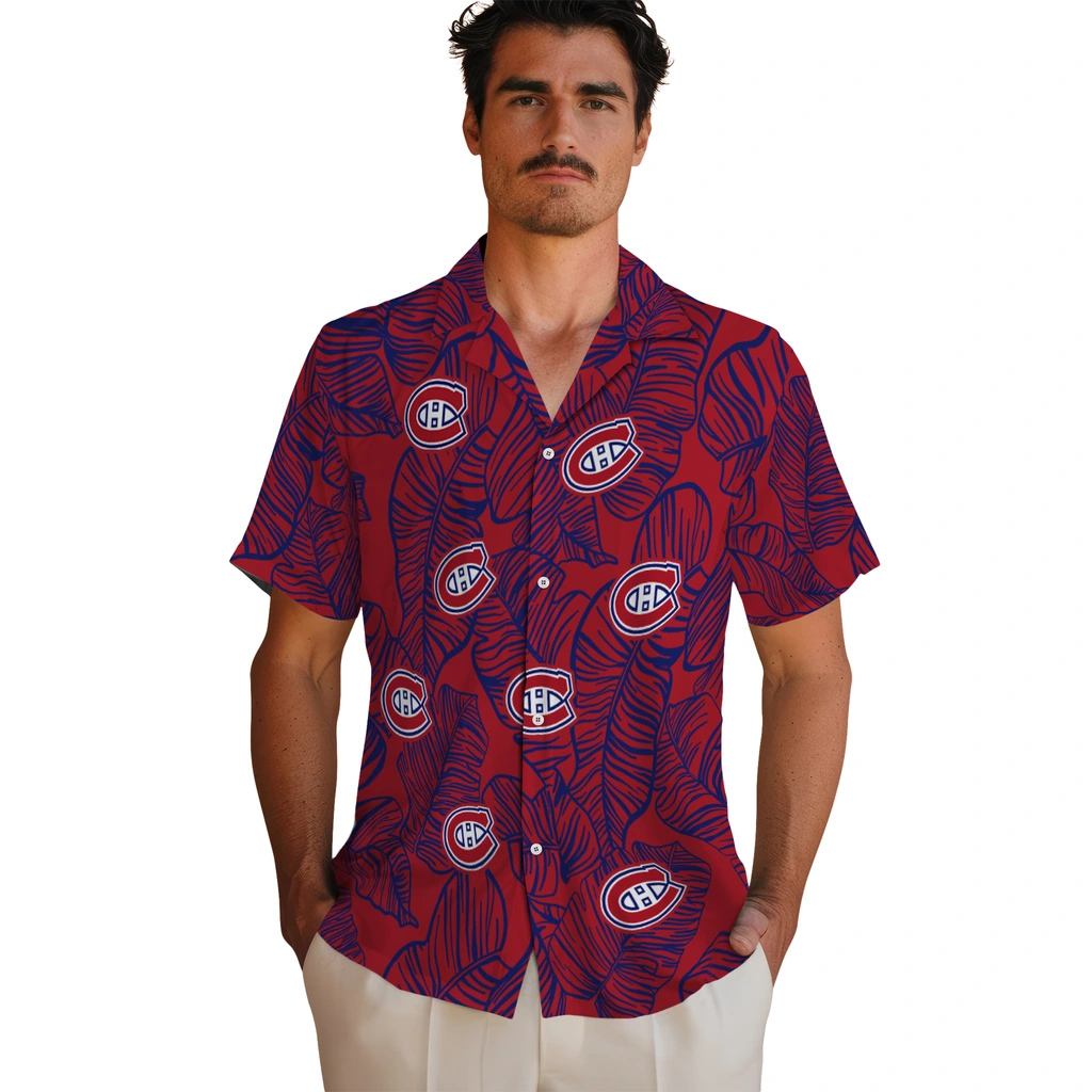 Montreal Canadiens Hawaiian Shirt - Leaf Outline montreal canadiens leaf outline red hawaiian shirts fashion forward