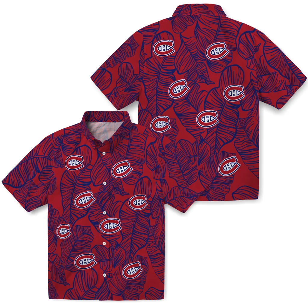 Montreal Canadiens Hawaiian Shirt - Leaf Outline montreal canadiens leaf outline red hawaiian shirts high quality