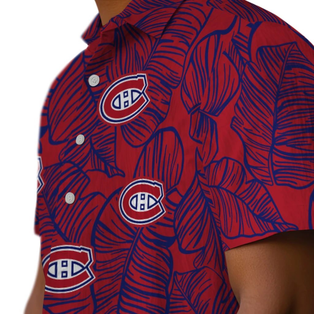 Montreal Canadiens Hawaiian Shirt - Leaf Outline montreal canadiens leaf outline red hawaiian shirts trendy