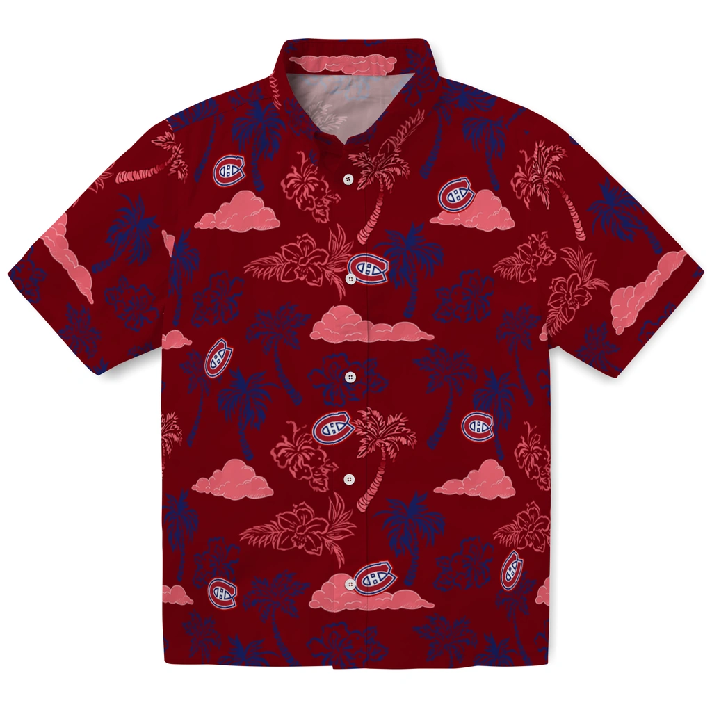 Montreal Canadiens Hawaiian Shirt - Palm And Clouds montreal canadiens palm and clouds red hawaiian shirts best selling