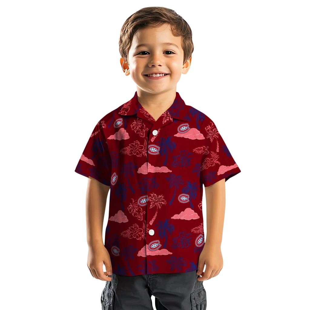 Montreal Canadiens Hawaiian Shirt - Palm And Clouds montreal canadiens palm and clouds red hawaiian shirts top rated