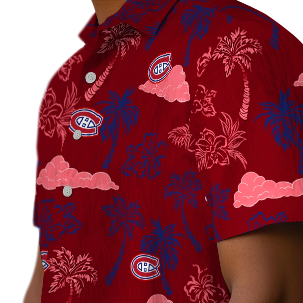 Montreal Canadiens Hawaiian Shirt - Palm And Clouds montreal canadiens palm and clouds red hawaiian shirts trendy