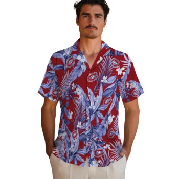 montreal canadiens palm leaves red hawaiian shirts fashion forward